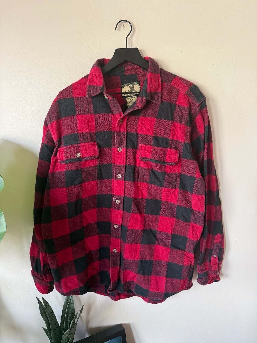 Field & Stream Flannel Shirt Size XL-TALL Red Black Buffalo Plaid